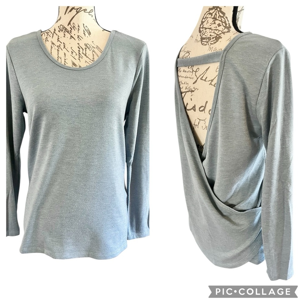 Marika Open Back Lightweight Sweater Blue Gray Women's Top Medium